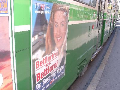 FPÖ-Wahlwerbung an öffentlichen Verkehrsmitteln in Graz gegen Ausländer und Minderheiten (26.5.07): Bettlerfrei statt Bettlerei